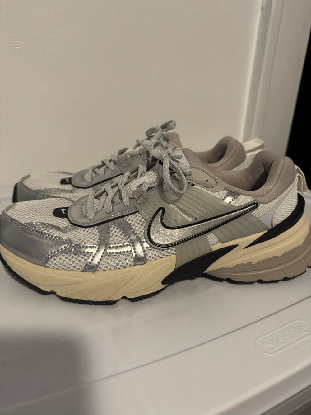Nike Silver and Cream Mesh Swoosh Trainers